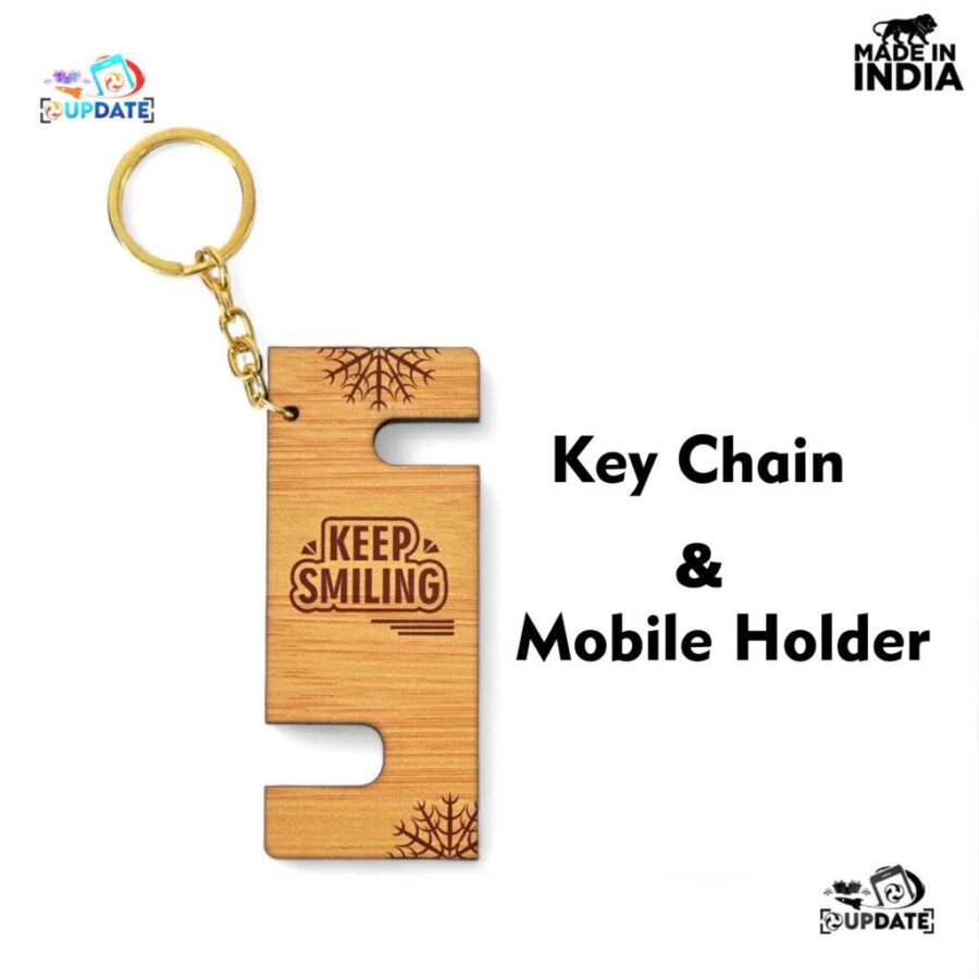 Cellphone Stand with Keyring | Wooden Mobile Stand with 2 in 1 Style Watch Video Horizontal and Vertical