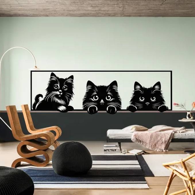 Peeking cat wall hanging decor E0022776  (Size : Inch)