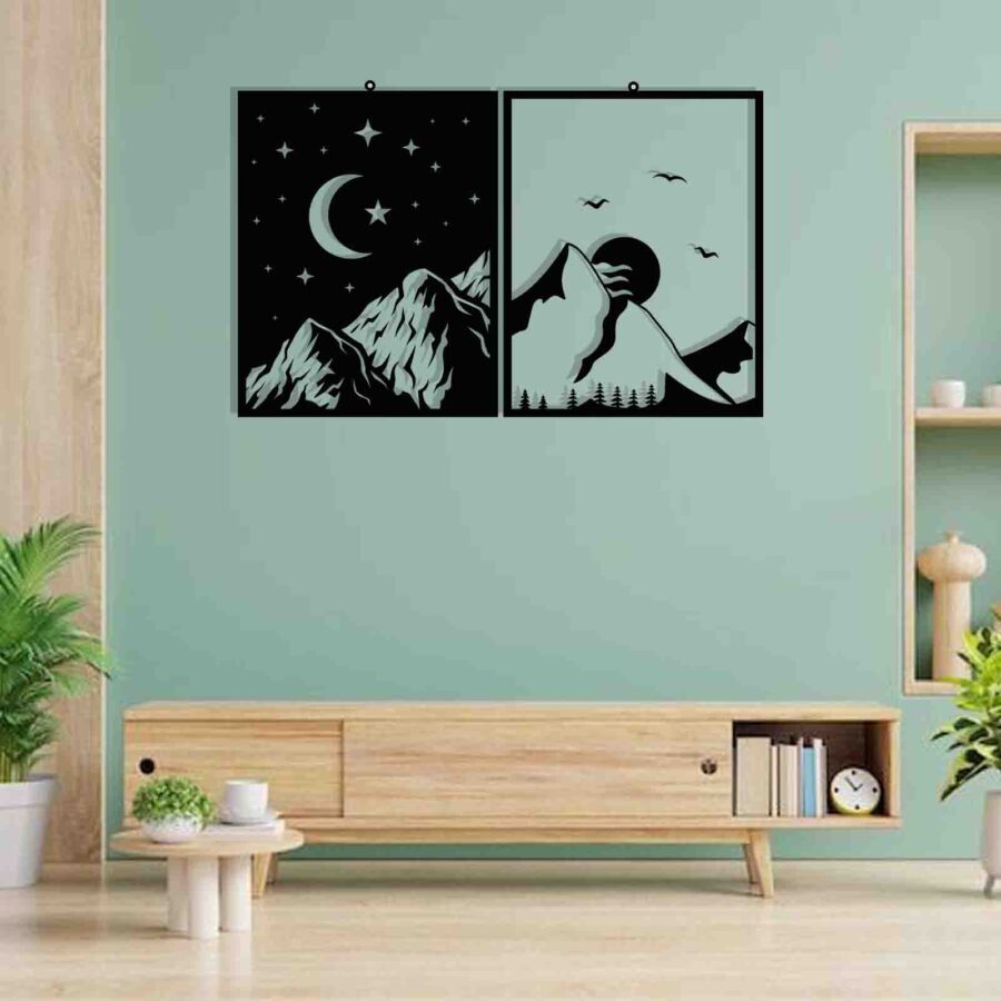 Sun and moon -wall hanging decor -E0022125 (Size : 32 X 20 Inch)