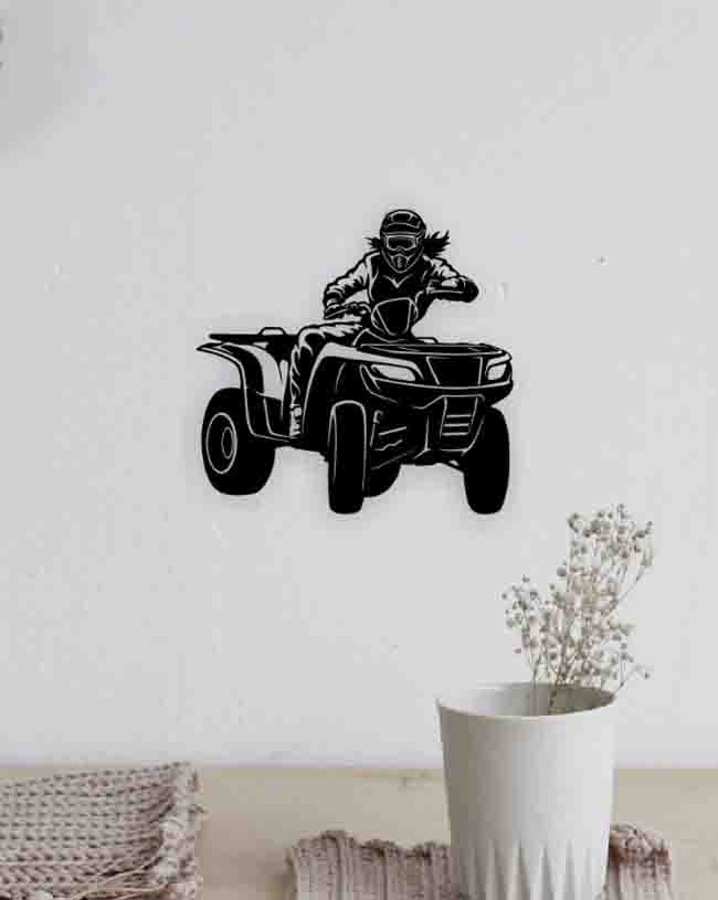 Girl with quad bike-wall hanging decor  E0015745 (Size : 22 x 22 Inch)