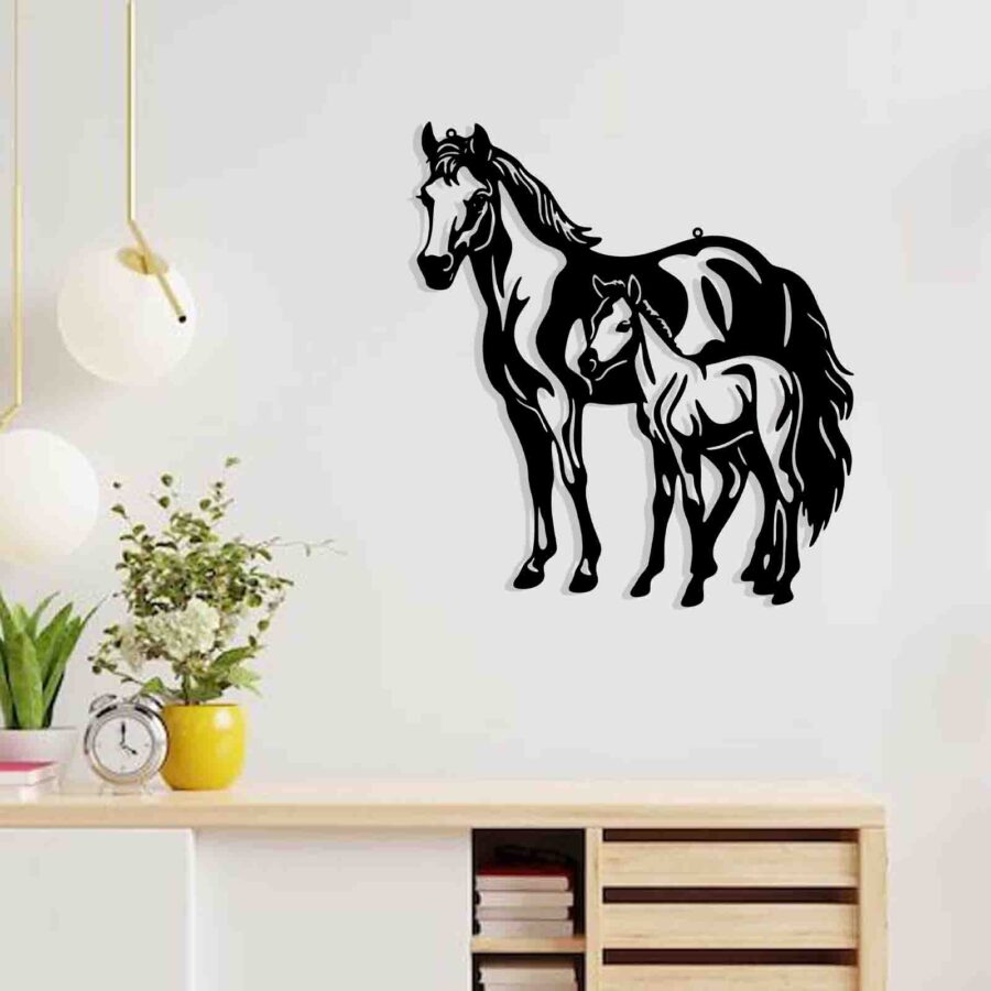 Mother horse & foal-wall hanging decor-E0020866 (Size : 17x 19 Inch)