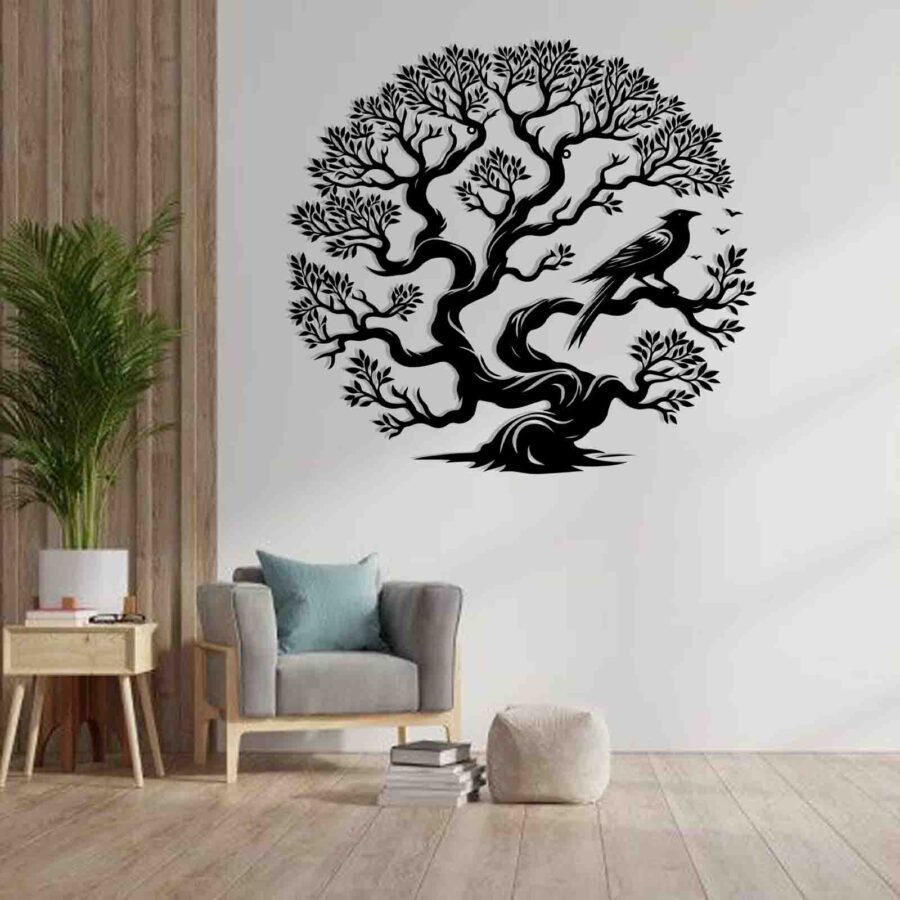 Tree and bird-wall hanging decor-E0022207(Size : 18 X 17 Inch)