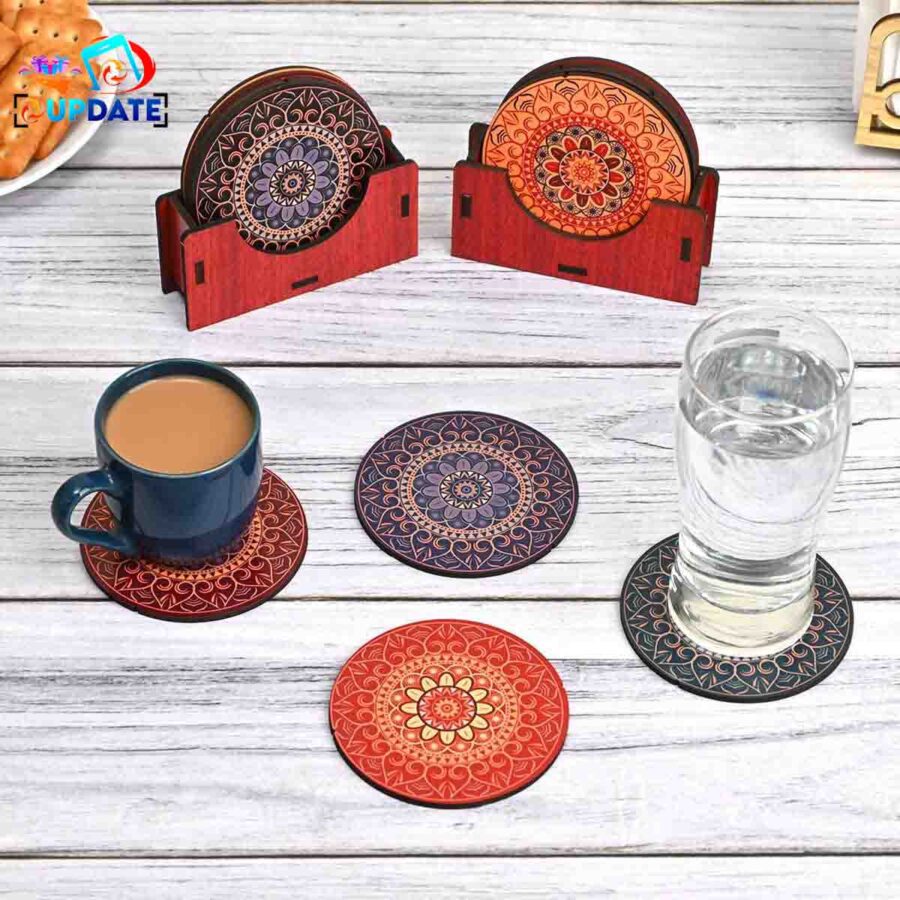 Home Haven – Round Wooden- MDF Sublimation Coaster Set of 6 pcs