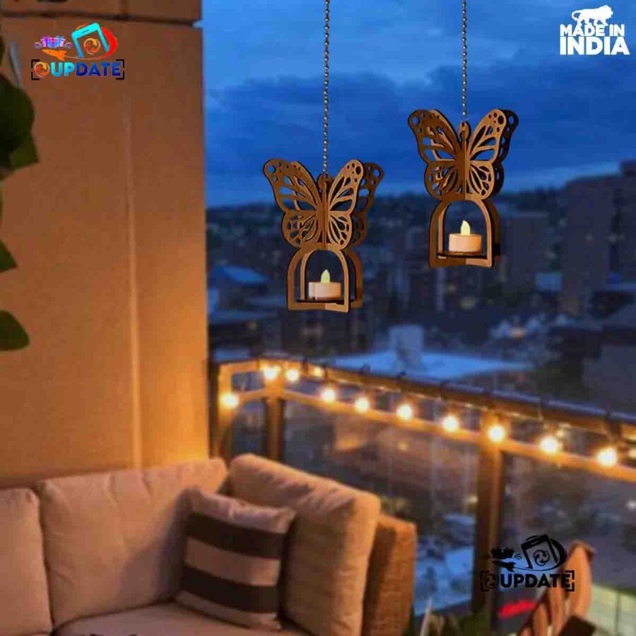 Hanging Diya Stand-Butterfly Radiance (Set of 2 Pieces)