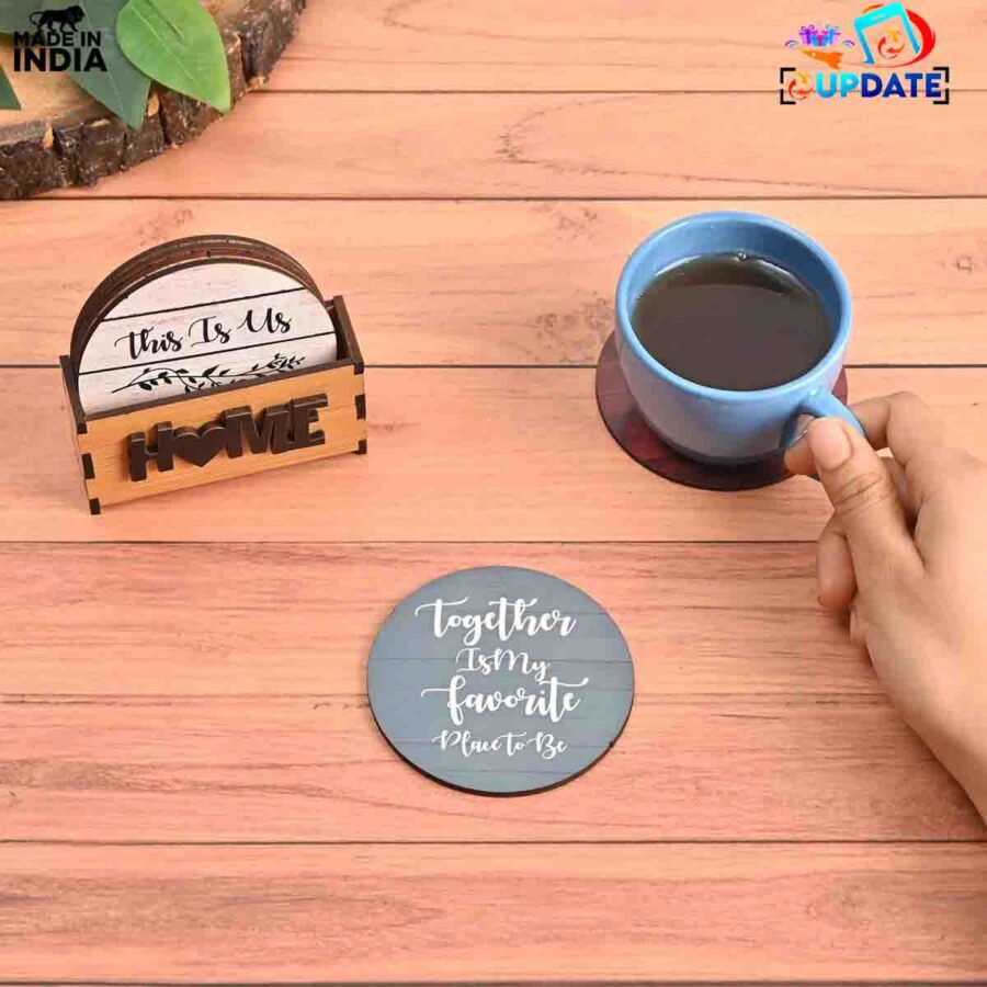 Heart of Home – Rustic Wooden- MDF Sublimation Coaster Set of 6 pcs