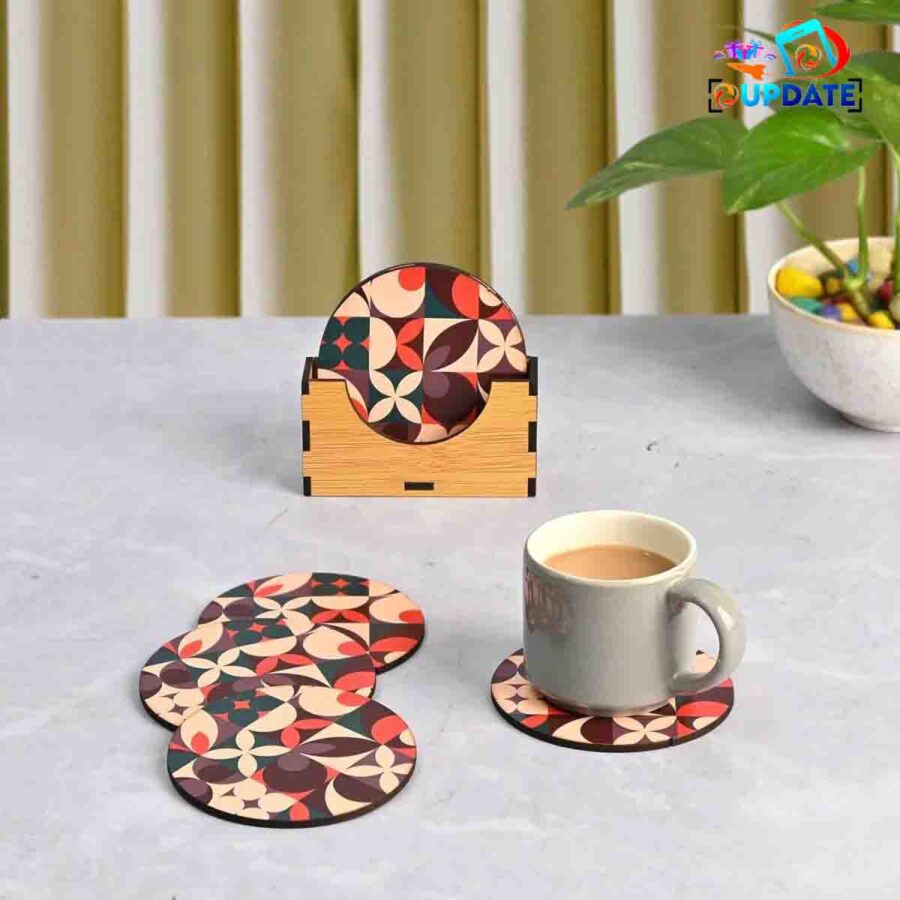 GeoBloom – Artistic Pattern- MDF Sublimation Coaster Set of 6 pcs