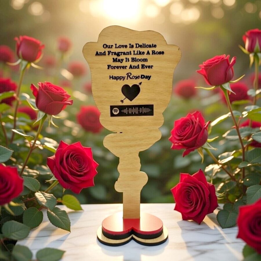 love rose with photo, quotes & spotify code mdf rose "love in layers"
